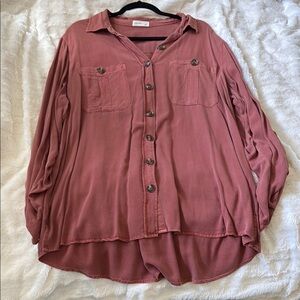 Maurices Pink Long Sleeve Button Down Shirt with Notched Collar